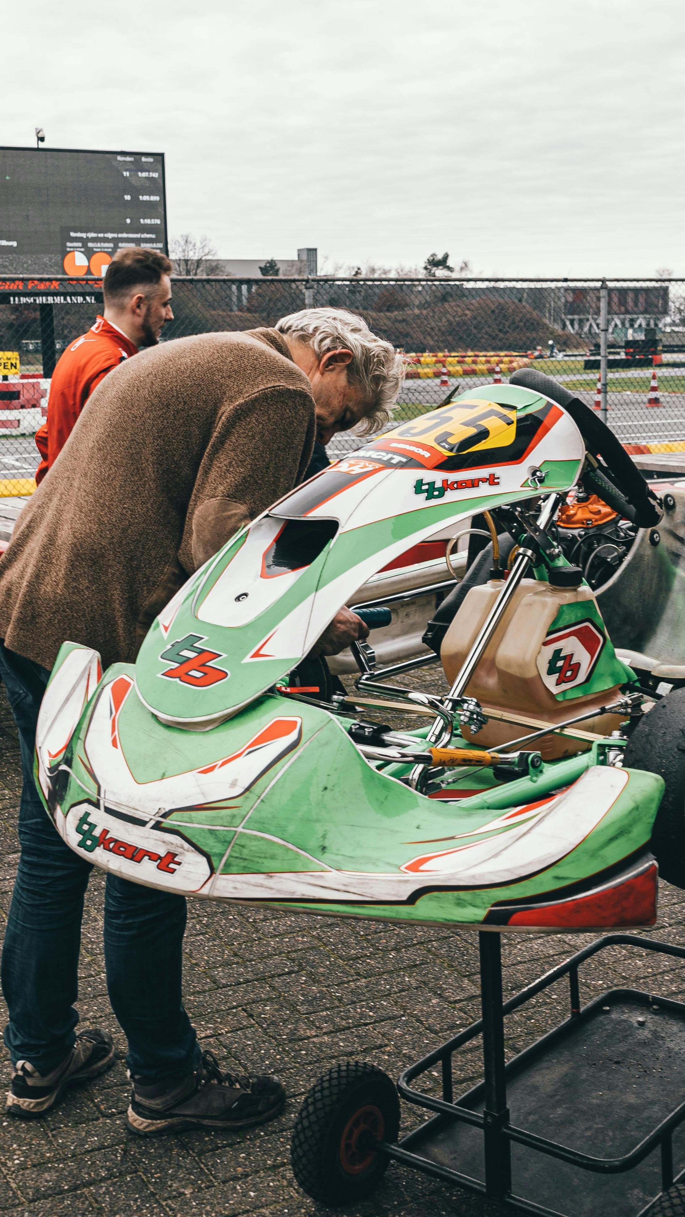 Kart racer analyzing data and lap times